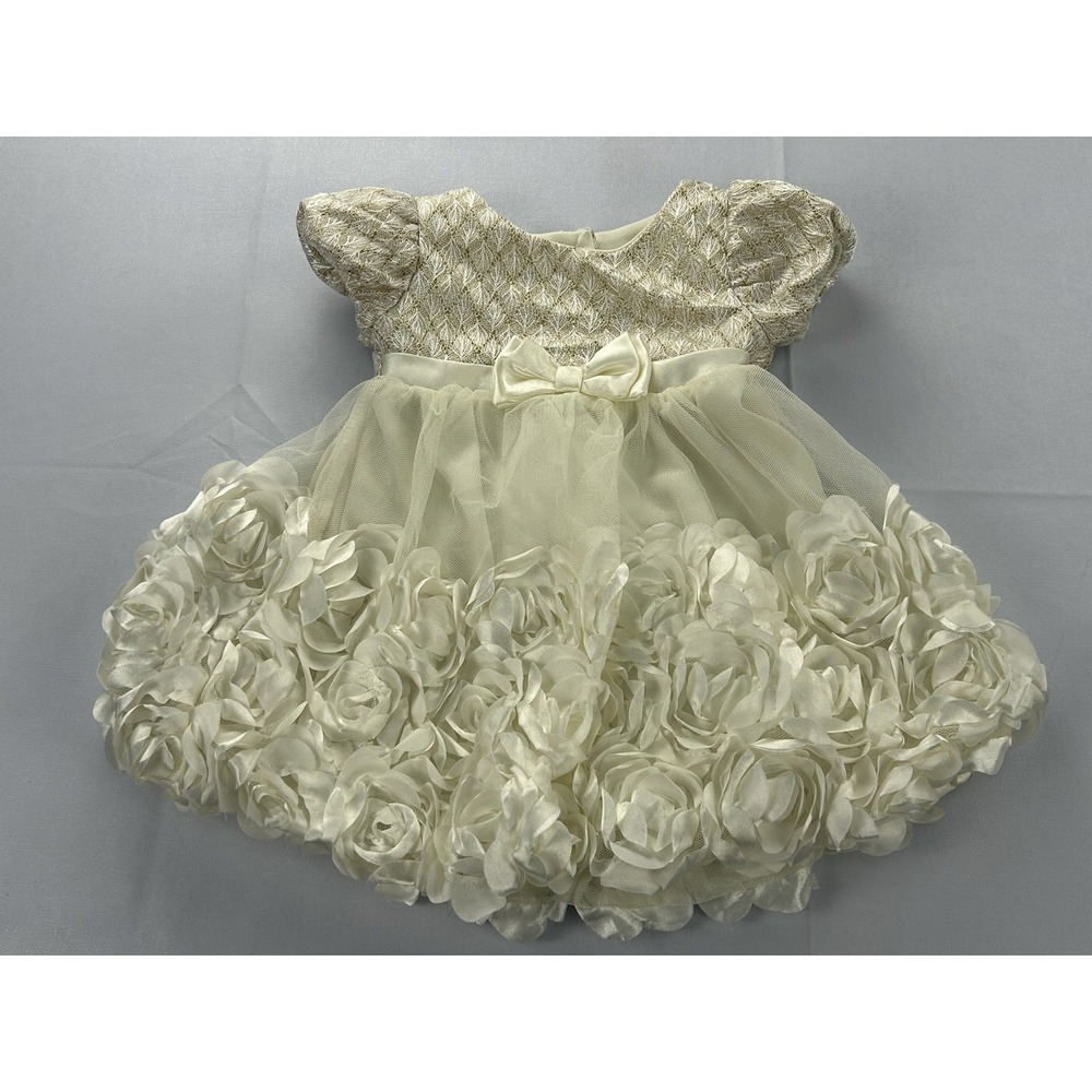 Nannette Baby Girls 6/9M Ivory Gold Rosette Tulle Party Special Occasion Dress